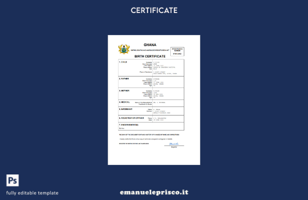 stile verificato Certificato di nascita dello stato di stato civile del Ghana Mo